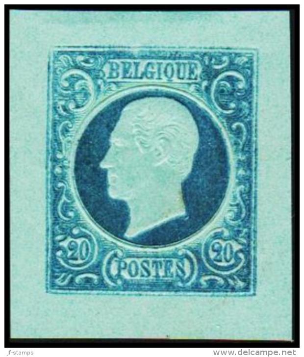 1865. Leopold I. BELGIQUE POSTES. 20 CENTIMES. Essay. Blue On Bluish Paper.      (Michel: ) - JF194550 - Proofs & Reprints