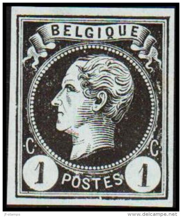 1865-1866. Leopol I. BELGIQUE POSTES 1 CENT Essay. Black On Bluish Paper.  (Michel: ) - JF194484 - Proeven & Herdruk