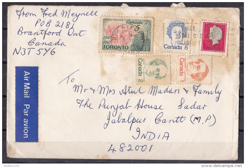 CANADA, 1978, Airmail Cover  From Canada To India,  6 Stamps, Queen - Brieven En Documenten