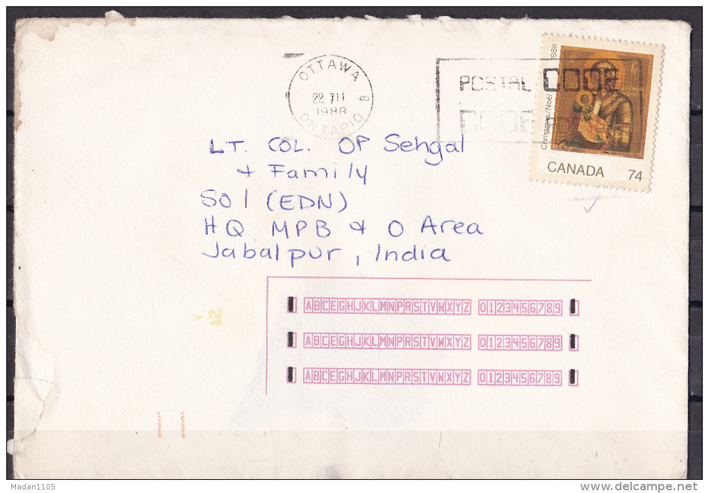 CANADA, 1988, Cover  From Canada To India,  1 Stamp, - Brieven En Documenten