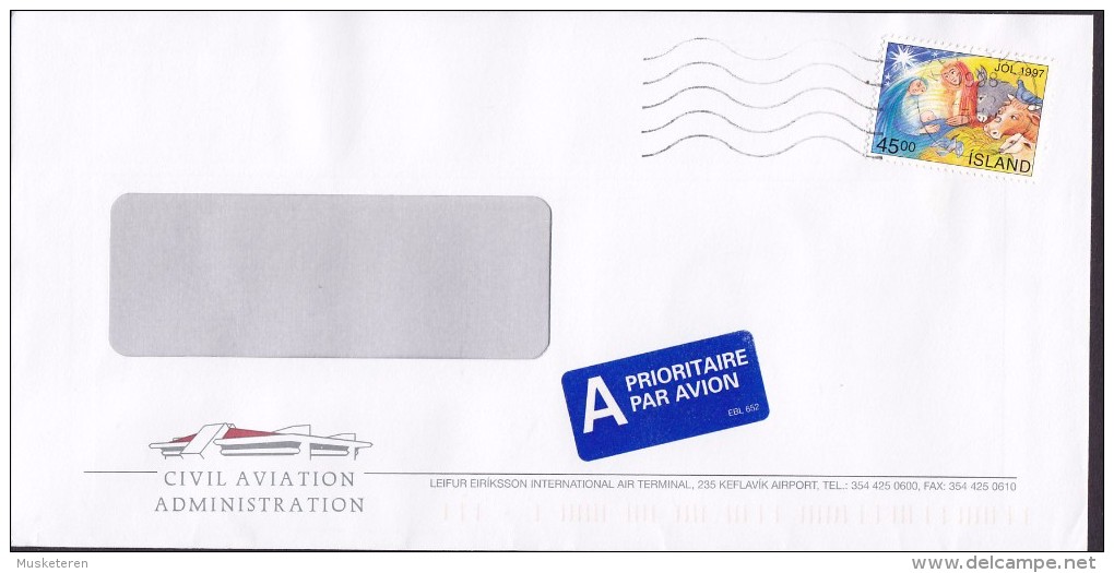 Iceland A Prioritaire Par Avion Label CIVIL AVIATION Administration, KEFLAVIK 1997 Cover Brief Christmas Jul Jol Noel - Lettres & Documents