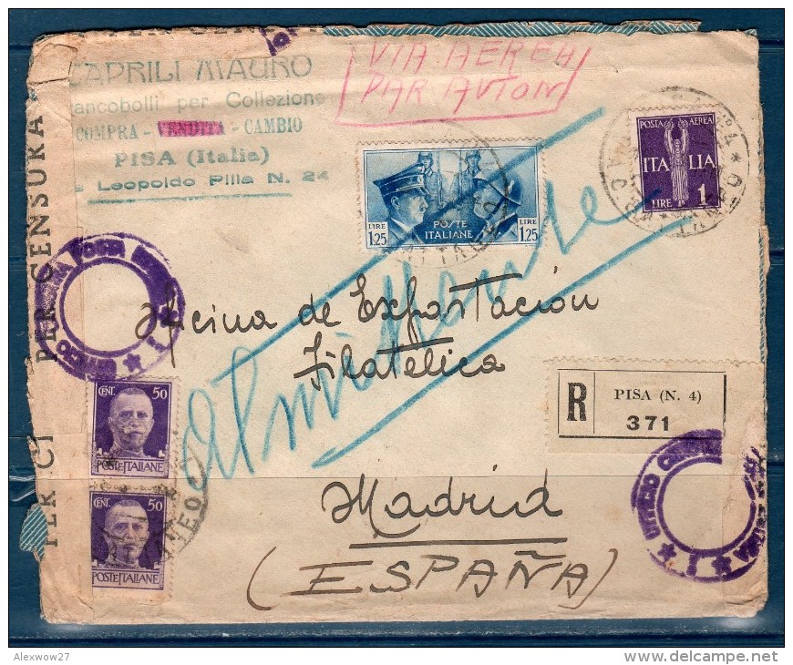 1941 Raccomandata Da PISA Per Madrid - Storia Postale