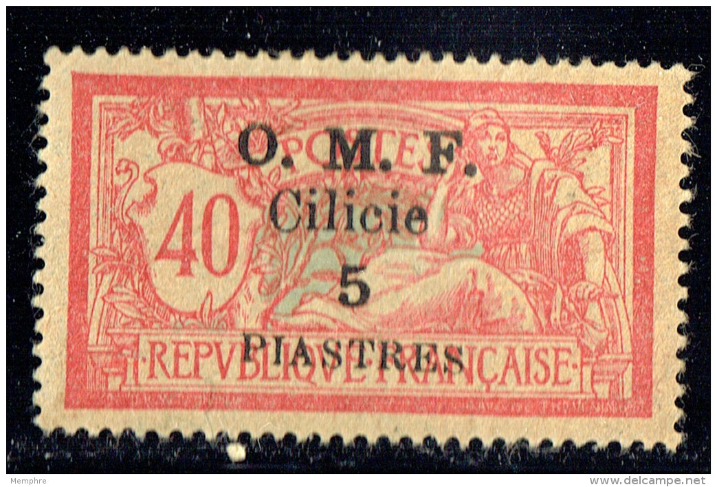 CILICIE 1920   Merson 40 Cent Surcharge Grasse  &laquo;O.M.F. Cilicie 5 Piastres&raquo;   Yv  94* MH - Ungebraucht