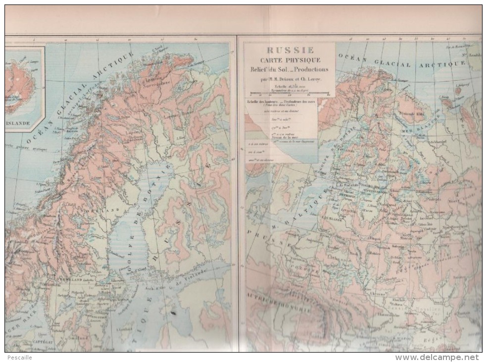 1896 - CARTE PHYSIQUE DE LA RUSSIE / DES ETATS SCANDINAVES DANEMARK SUEDE NORVEGE ISLANDE ILES FOEROË - PRODUCTIONS - Geographical Maps