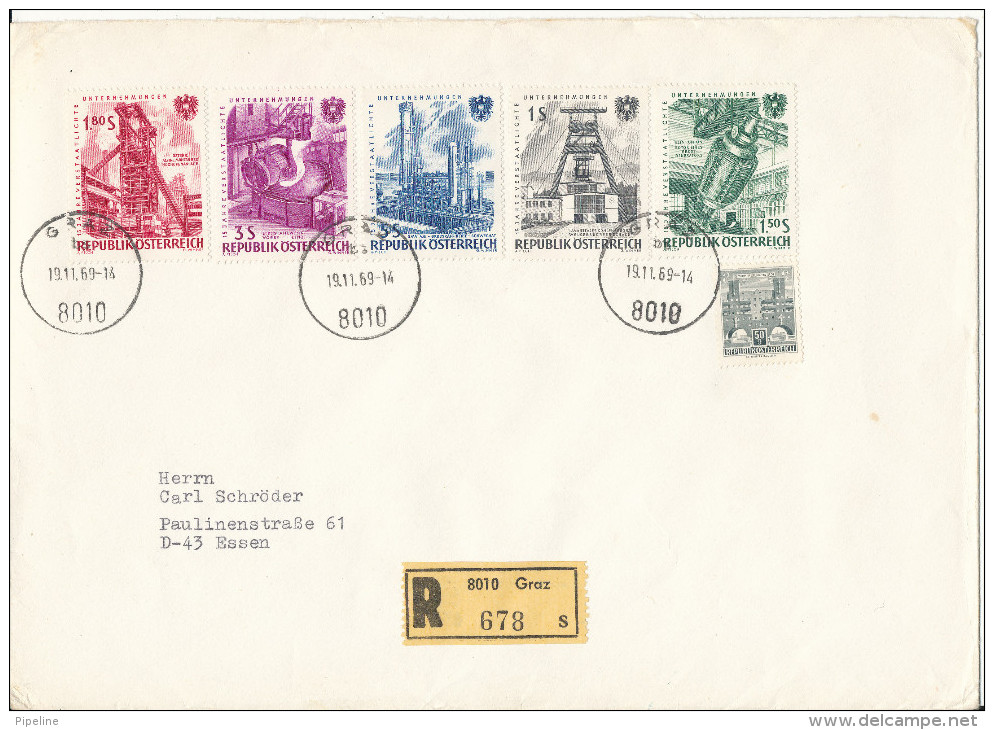 Austria Registered Cover Sent To Germany Graz 19-11-1969 Good Franked (big Size Cover) - Covers & Documents