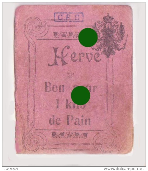 Guerre 14/18 Ticket De Rationnement Bon Pour Un Pain  - Ville De HERVE /  RARE - Ex Libris