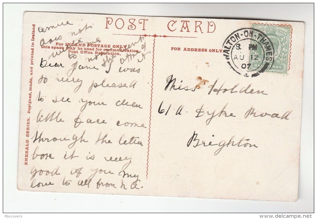 1907 GB EVII Stamps COVER WALTON ON THAMES Cds Pmk (postcard DUBLIN Ireland) E7 - Covers & Documents