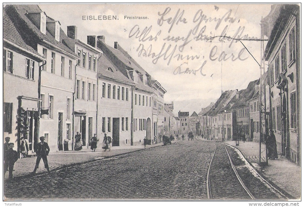 Luther Stadt EISLEBEN Freistrasse Geschäfte Belebt 13.7.1910 Gelaufen - Eisleben