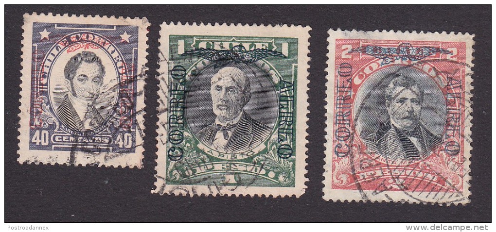 Chile, Scott #C9-C11, Used, Men Of Chile Overprinted, Issued 1928 - Cile