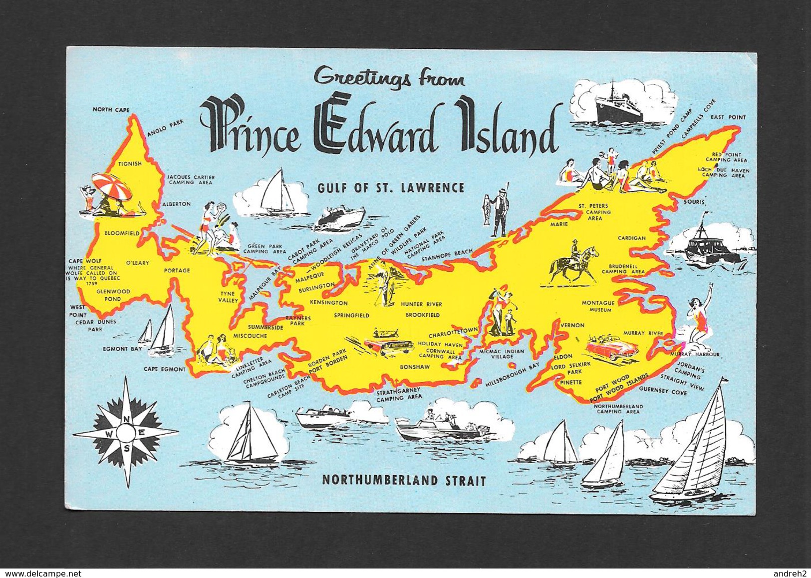 ILE DU PRINCE ÉDOUARD - PRINCE EDWARD ISLAND - A MINIATURE MAP OF THE PROVINCE SHOWING MOST OF THE CAMPING - Other & Unclassified