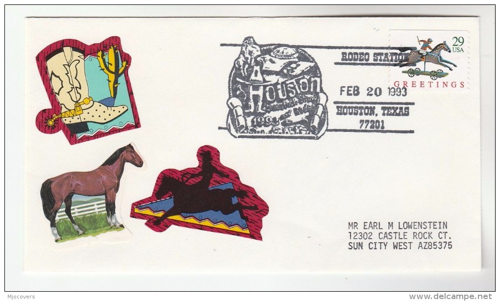 1993 HOUSTON  RODEO  EVENT COVER USA  Illus  Horse Label Stamps Horses - Horses