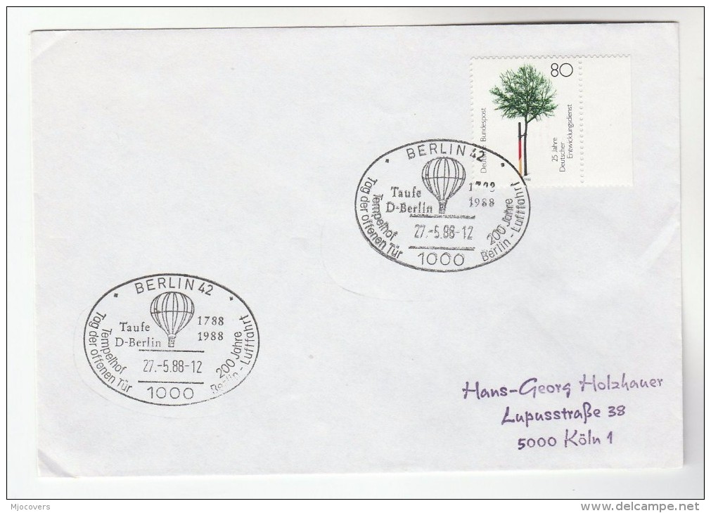 1988 GERMANY COVER BALLOON EVENT Pmk Ballooning  Stamps - Other (Air)