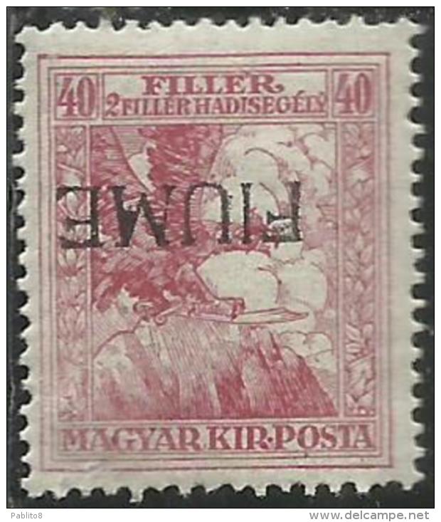 FIUME 1918 - 1919 BENEFICENZA VARIETA' VARIETY SOPRASTAMPA CAPOVOLTA UP SIDE DOWN SURCHARGED 40 + 2 F MNH - Fiume