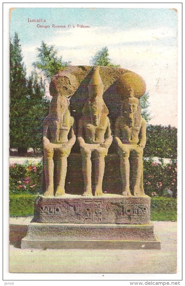Egypt - Ismailia - Groupe Ramses II à Pithom - Ed. Ephtimios Frères Port Saïd - Cpa 1911 Colorisée - Ismaïlia