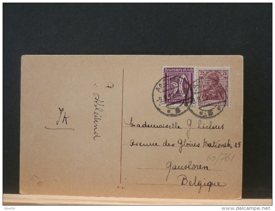 60/761  CP ALLEMAGNE POUR LA BELG.  1922 - Lettres & Documents