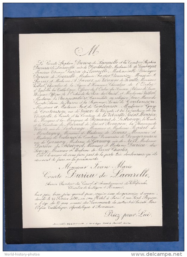 Document Ancien De 1890 - Jean Marie Comte DURIEU De LACARELLE - Conseil D'Administration De VILLEFRANCHE Sur SAONE - Historische Dokumente