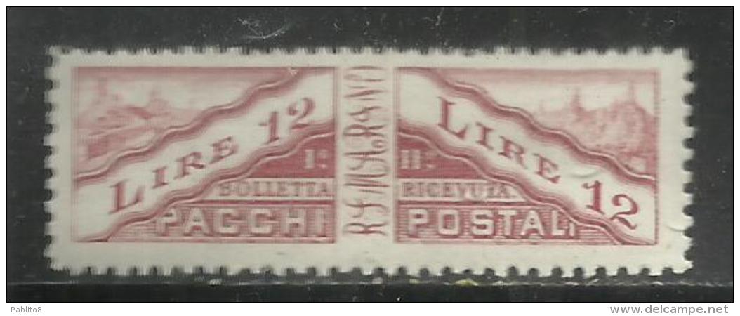 SAN MARINO 1928 PACCHI POSTALI PARCEL POST LIRE 12 MNH - Paquetes Postales