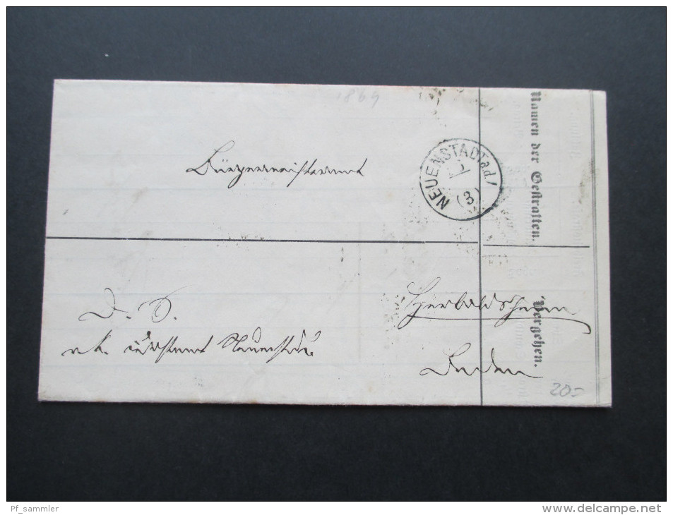 AD Vorphila Baden 1869 Neuenstadt A.d. K1 Insgesamt 4 Stempel! Barstempel Neudenau. Heilbronn.Strafzettel / Schuldschein - Storia Postale