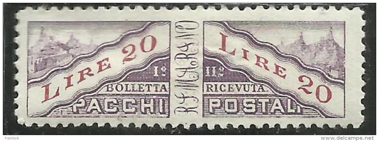 SAN MARINO 1928 PACCHI POSTALI PARCEL POST LIRE 20 MNH - Parcel Post Stamps