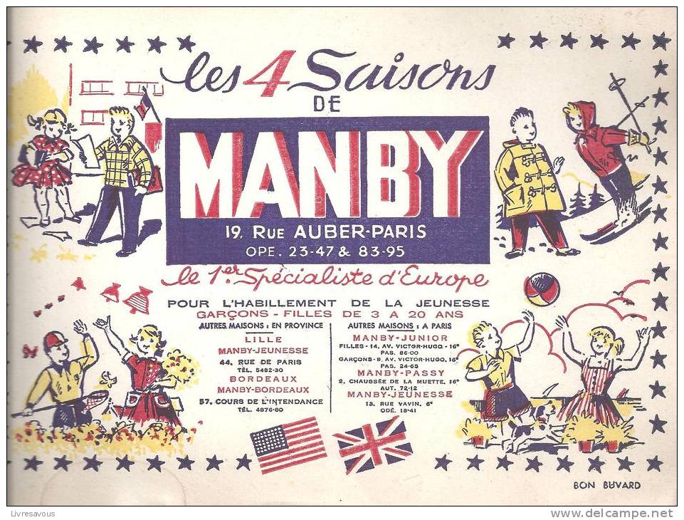 Buvard Les 4 Saisons De Manby 19 Rue Auber Paris Le 1er Spécialiste D´Europe Pour L´habillement De La Jeunesse - Textile & Vestimentaire