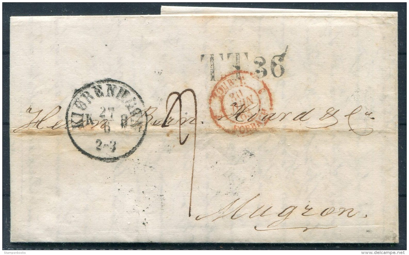 1863 Denmark Copenhagen Entire - Mugron France Via Hamburg TT36 - Covers & Documents