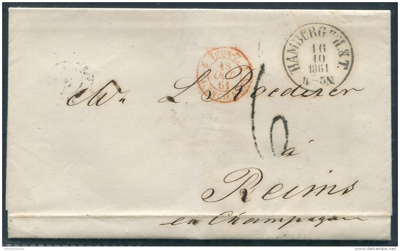 1861 Hamburg Entire - Rheims France Via TPO Paris A Sedan, Paris A Strasbourg Railway Bahnpost - Hamburg