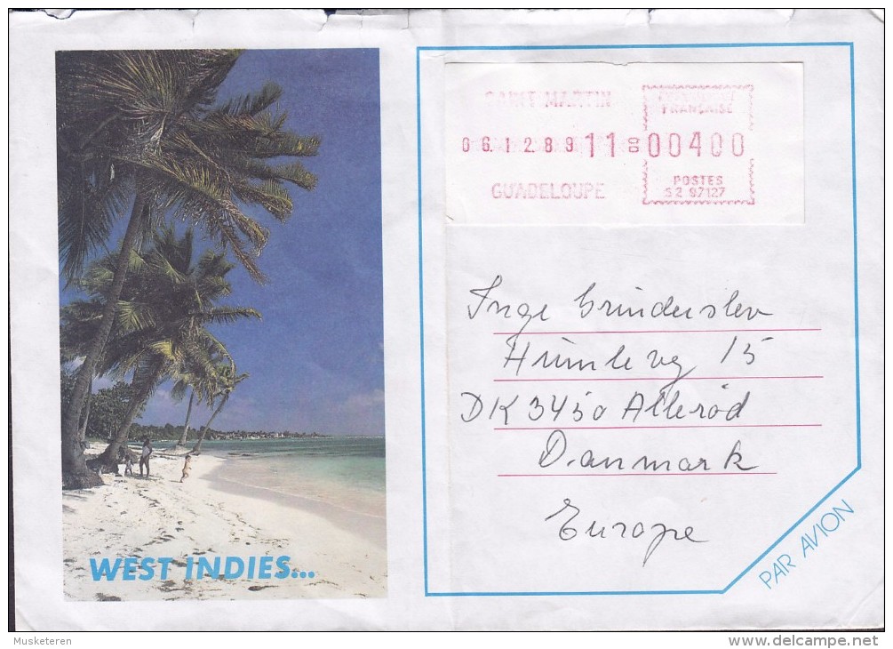 Guadeloupe Par Avion SAINT MARTIN 1989 Meter Stamp Cover Lettre ALLERØD Denmark (2 Scans) - Antillen