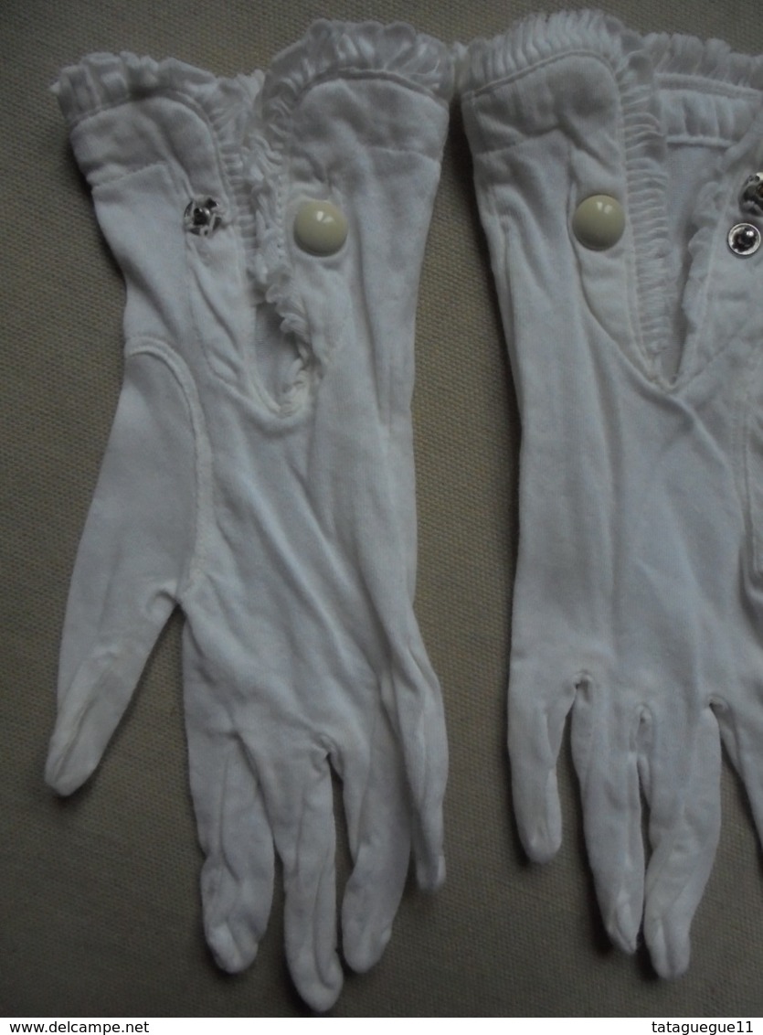 Ancien - Paire de gants en coton pour enfant, fillette