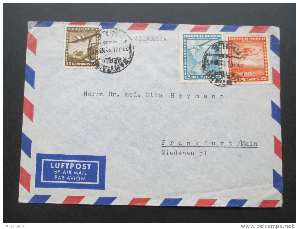 Chile 1952 Luftpost Brief Aus Der Deutschen Botschaft In Santiago - Chile