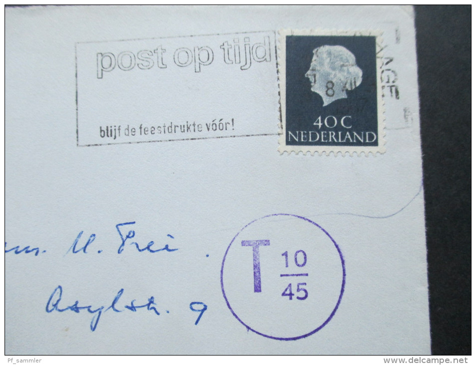Niederlande 1967 Beleg Mit Nachporto / Schweizer Marke T-Stempel. Post Op Tijd. - Cartas & Documentos