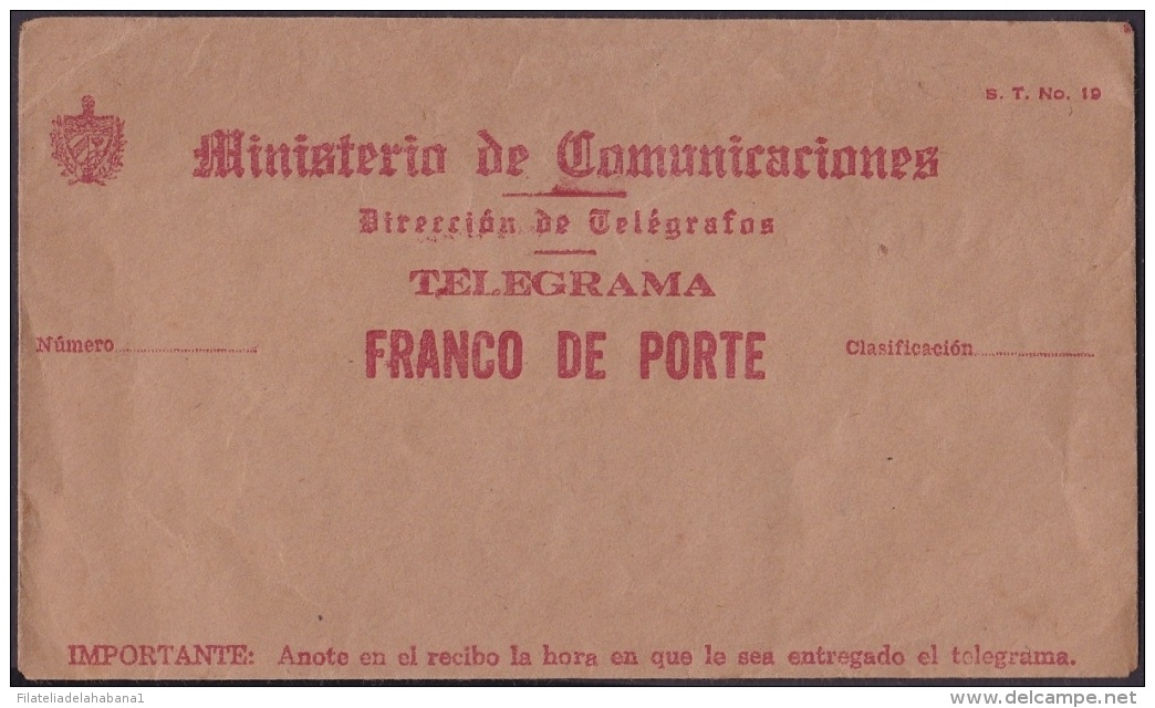 TELEG-196 CUBA OLD TELEGRAM TELEGRAPH. CIRCA 1950. TELEGRAFO OFICIAL DEL ESTADO. - Prephilately