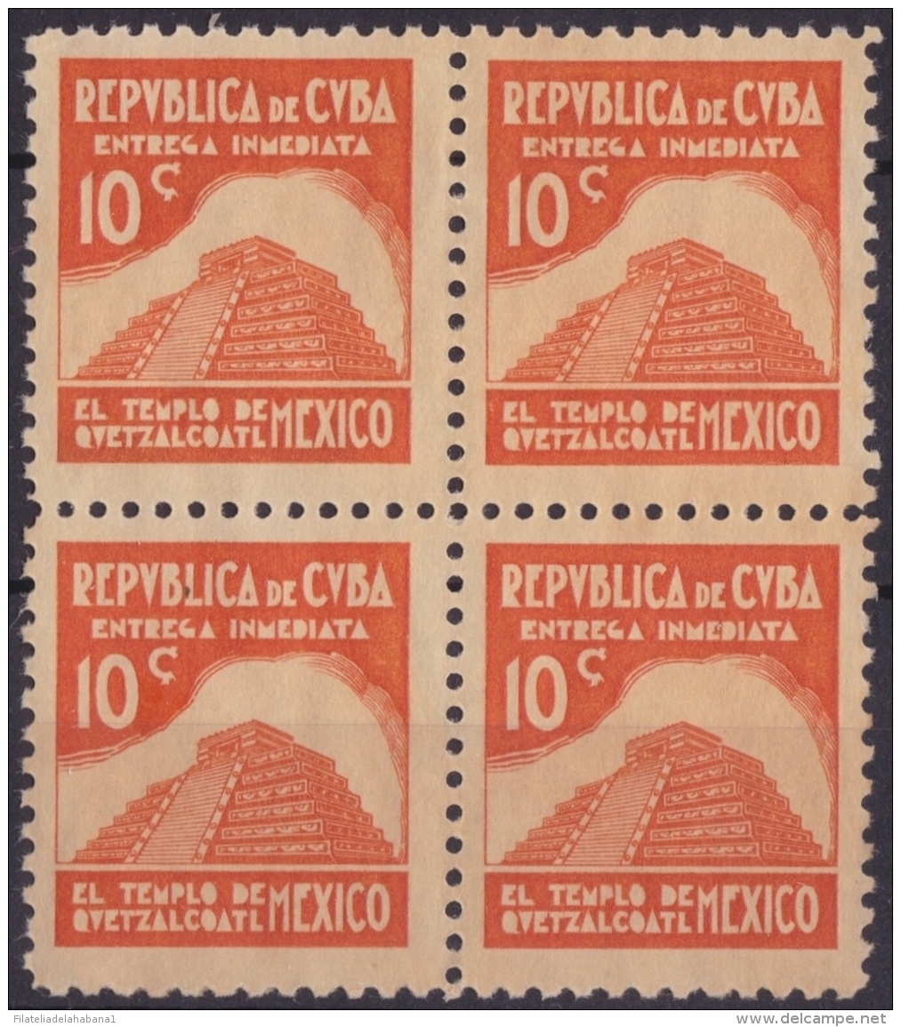 1937-267 CUBA REPUBLICA. 1937. Ed.326. 10c ESCRITORES Y ARTISTAS. MEXICO. BLOCK 4 NO GUM. ARCHEOLOGY ARQUEOLOGIA. - Ongebruikt