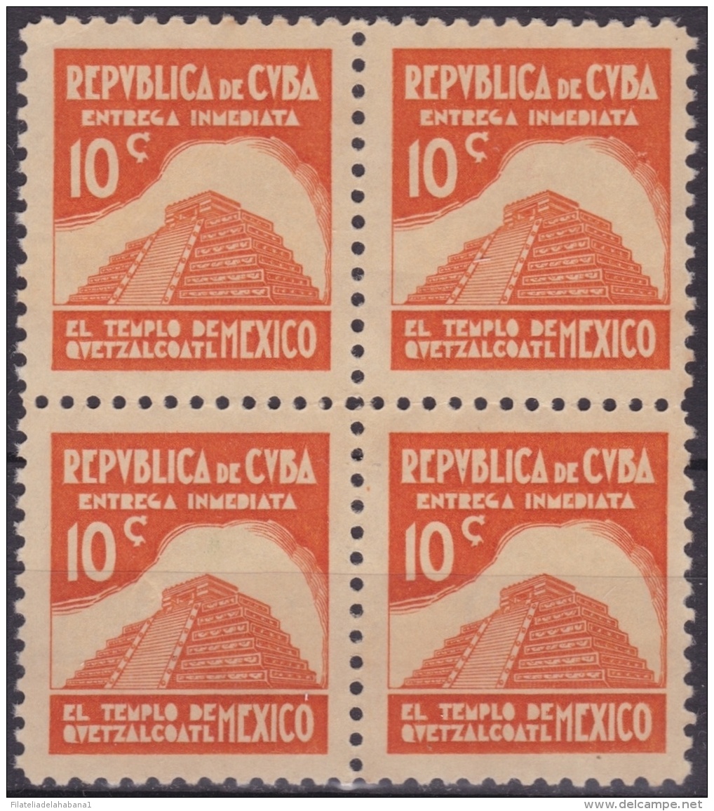 1937-268 CUBA REPUBLICA. 1937. Ed.326. 10c ESCRITORES Y ARTISTAS. MEXICO. BLOCK 4 NO GUM. ARCHEOLOGY ARQUEOLOGIA. - Neufs