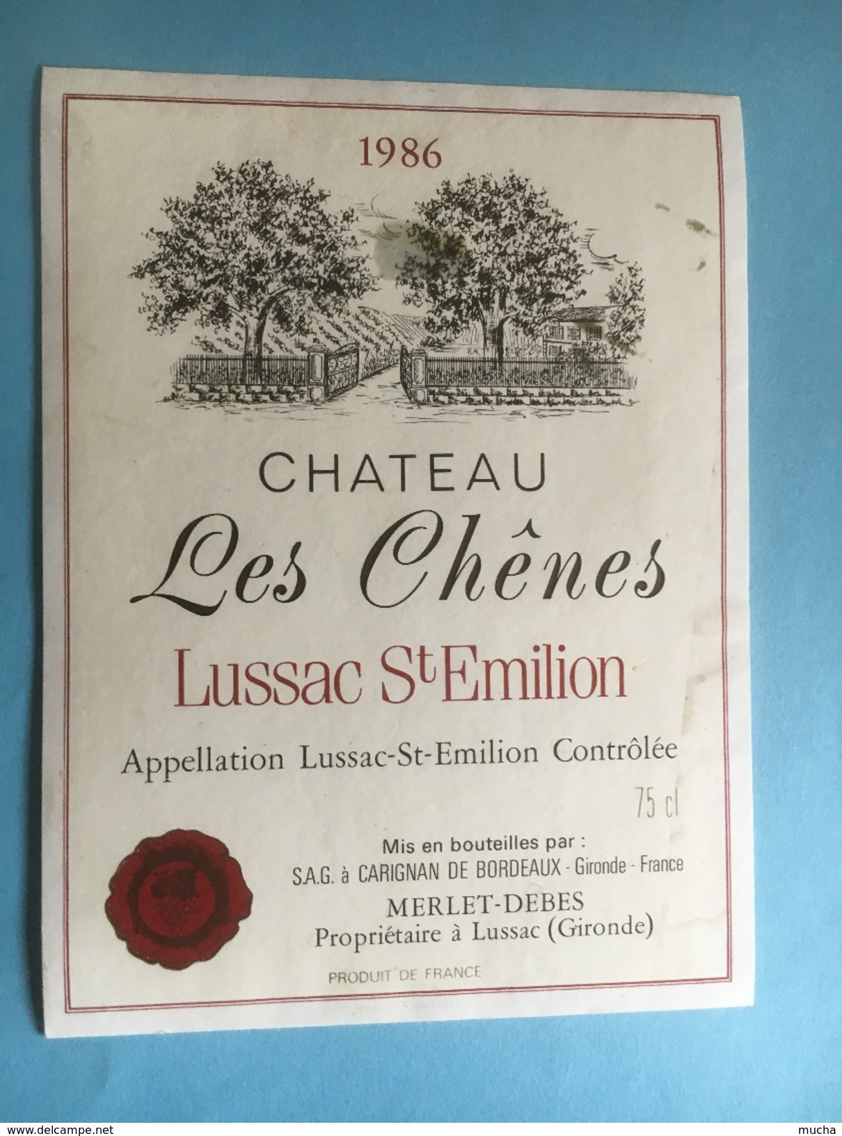 1073 -  Château Les Chênes 1986 Lussac-St Emilion - Bordeaux