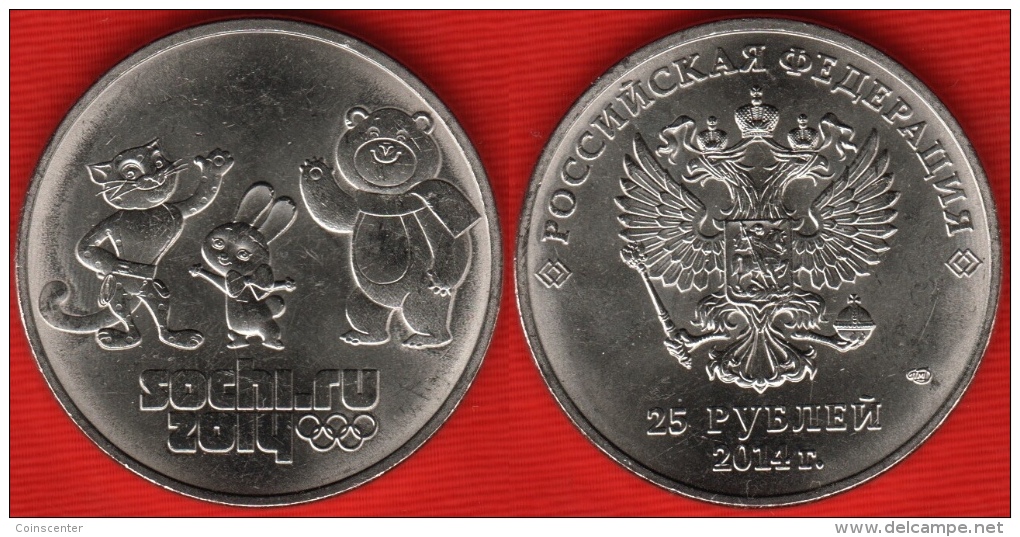 Russia 25 Roubles 2014 "Winter Olympics, Sochi - Mascots" UNC - Rusia