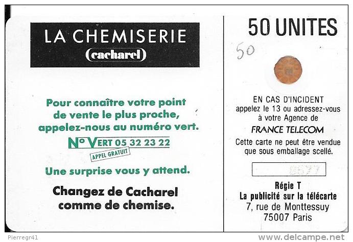 CARTE-PUBLIC-F32-50U-SO4 Ob-1988-CACHAREL-CHEMISE-V° 4 Impact-N°8677-S/Couronne évidée-NEUVE-TBE--RAR E- - 1988