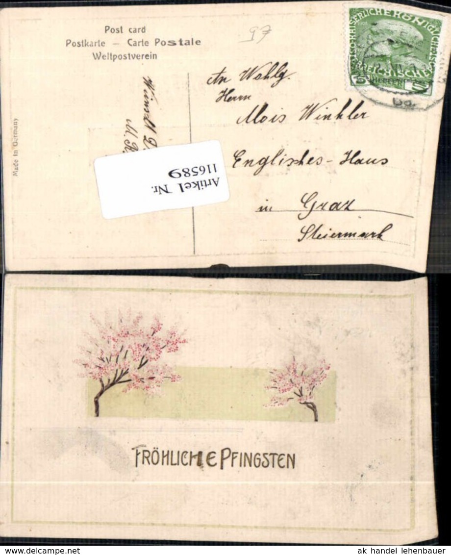 116589,Tolle Pr&auml;ge Litho Pfingsten Strauch 1900 - Pentecostés