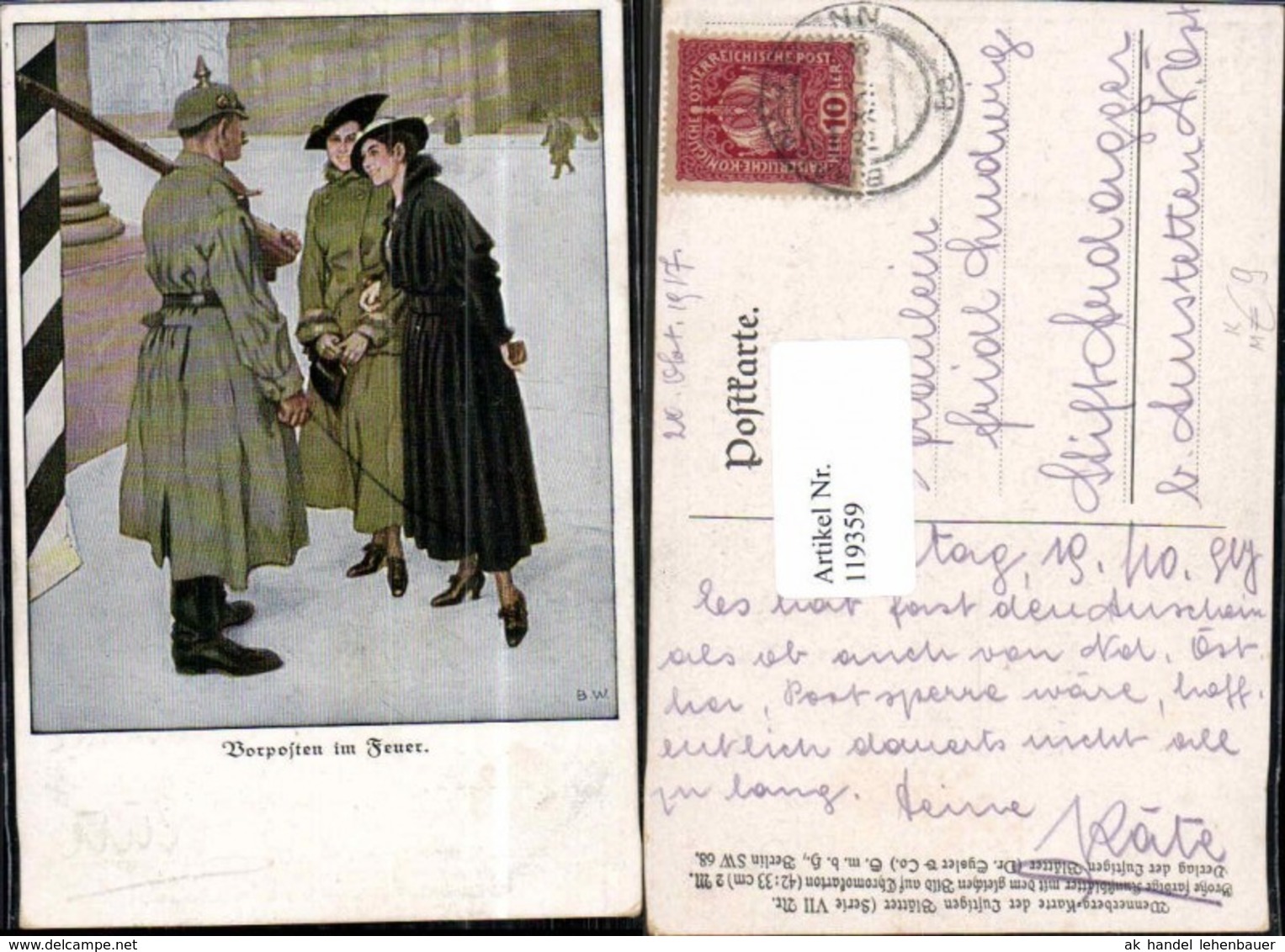 119359,B. Wennerberg Karikatur Ser. 7 Nr ? Vorposten Wache Pickelhaube Frauen Hut - Wennerberg, B.