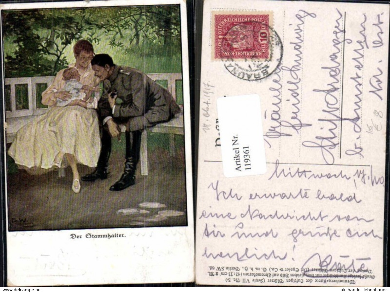 119361,B. Wennerberg Karikatur Ser 7 Nr 3 Stammhalter Soldat M. Baby Kind Mutter Frau - Wennerberg, B.