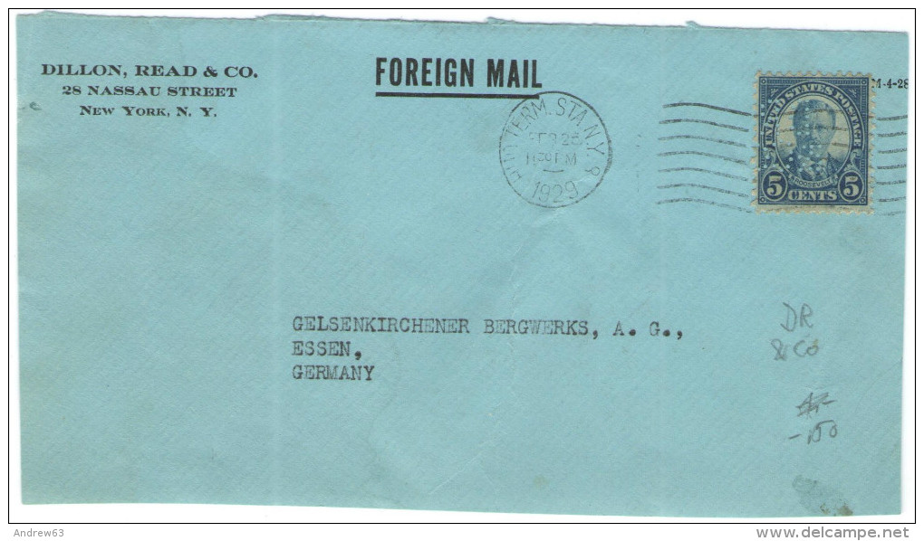 STATI UNITI - UNITED STATES - USA - US Postal Service - 1929 - 5c - Perfin - Dillon Read & Co. - Fragment - Viaggiata... - Perfins
