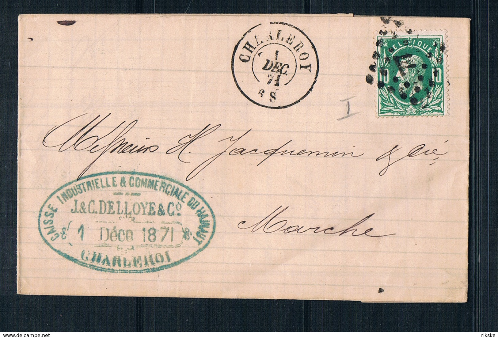 OCB 30 Op Brief Van Charleroi Naar Marche Voor 1.00 Euro - 1869-1883 Léopold II
