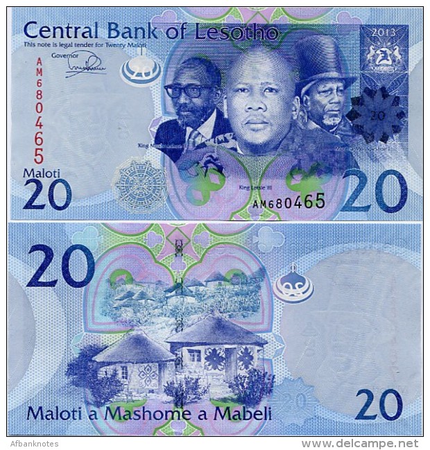 LESOTHO       20 Maloti       P-22[b]       2013       UNC  [sign. Matlanyane] - Lesoto