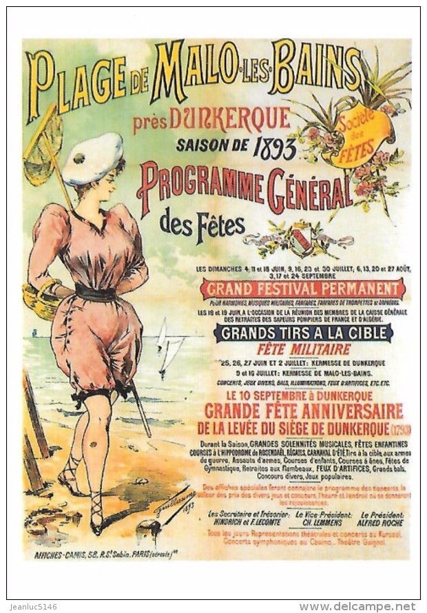 Carte Postale. Reproduction Affiche De La Belle époque. Programme Général Des Fêtes, Malo-les-Bains, Saison De 1893. - Malo Les Bains