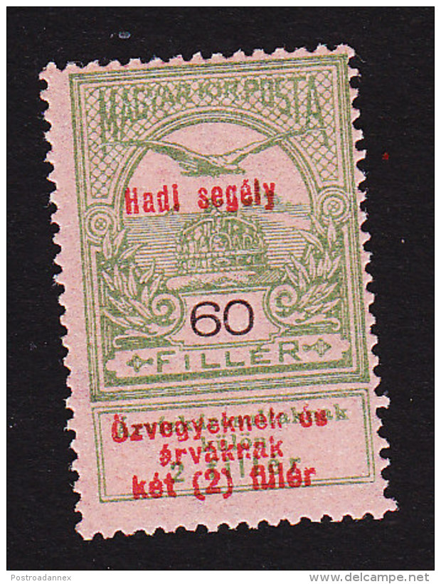 Hungary, Scott #B31, Mint Hinged, "Turul" And Crown Of St Stephen Surcharged, Issued 1914 - Unused Stamps