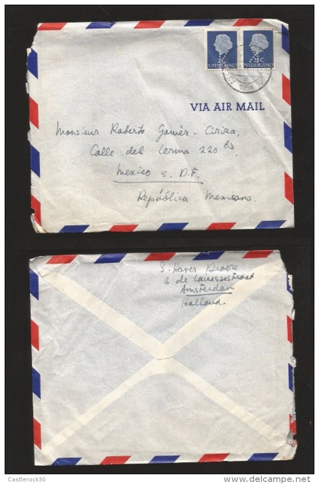 B)1954 NEDERLAND, ROYAL, ROYALTY, QUEEN JULIANA, STRIP OF 2, 25C, DEEP  BLUE, SCOTT 348 A82, AIRMAIL,CIRCULATED COVER FR - Nuevos