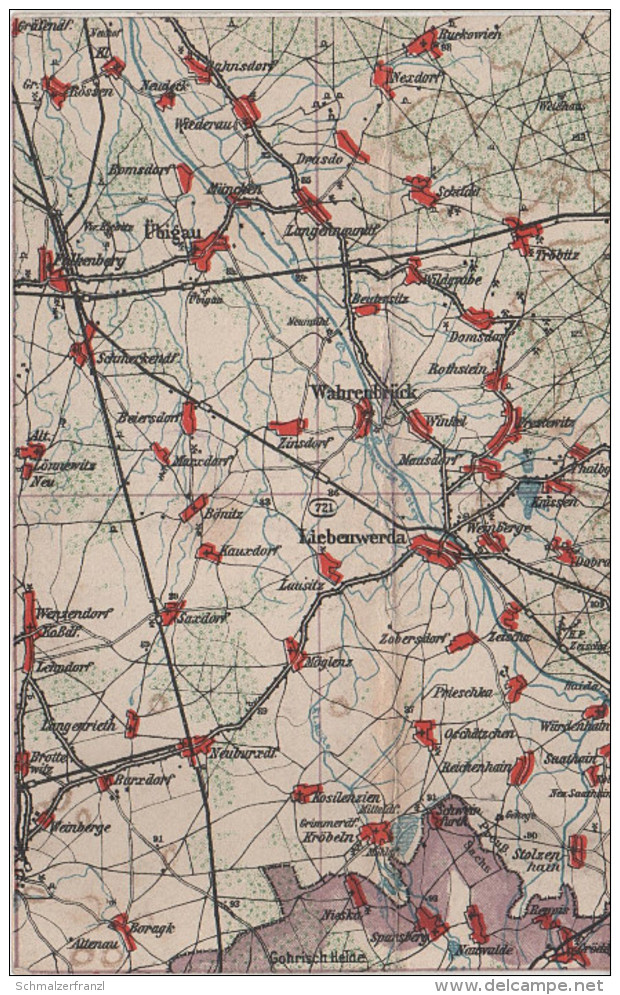 Wona Karte Blatt 721 Liebenwerda Falkenberg Wahrenbrück Übigau Gröditz Saxdorf Neuburxdorf Brottewitz Zinsdorf Zeischa - Wahrenbrueck