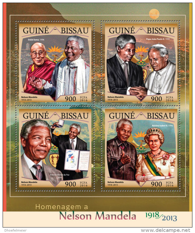 GUINEA BISSAU 2016 ** Dalai Lama Nelson Mandela M/S - OFFICIAL ISSUE - A1627 - Induismo