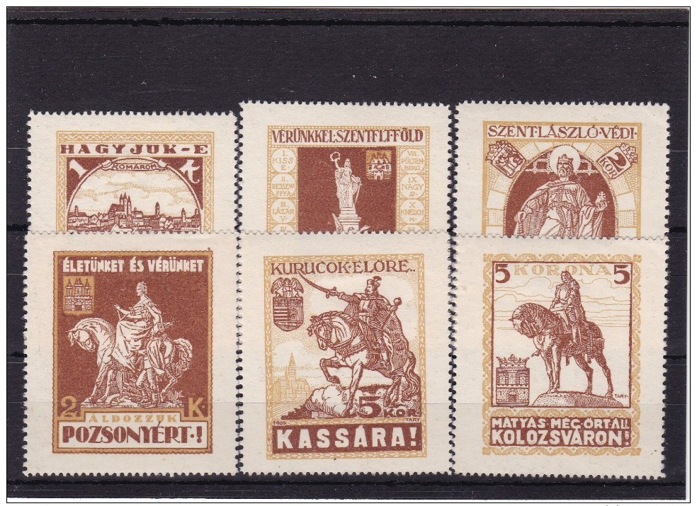 #6000 Hungary Set Of 6 Poster Stamps Cinderella MH, WW1: Recovering The Lost Territories, Irredent 1920 (brown-yellow) - Erinnophilie