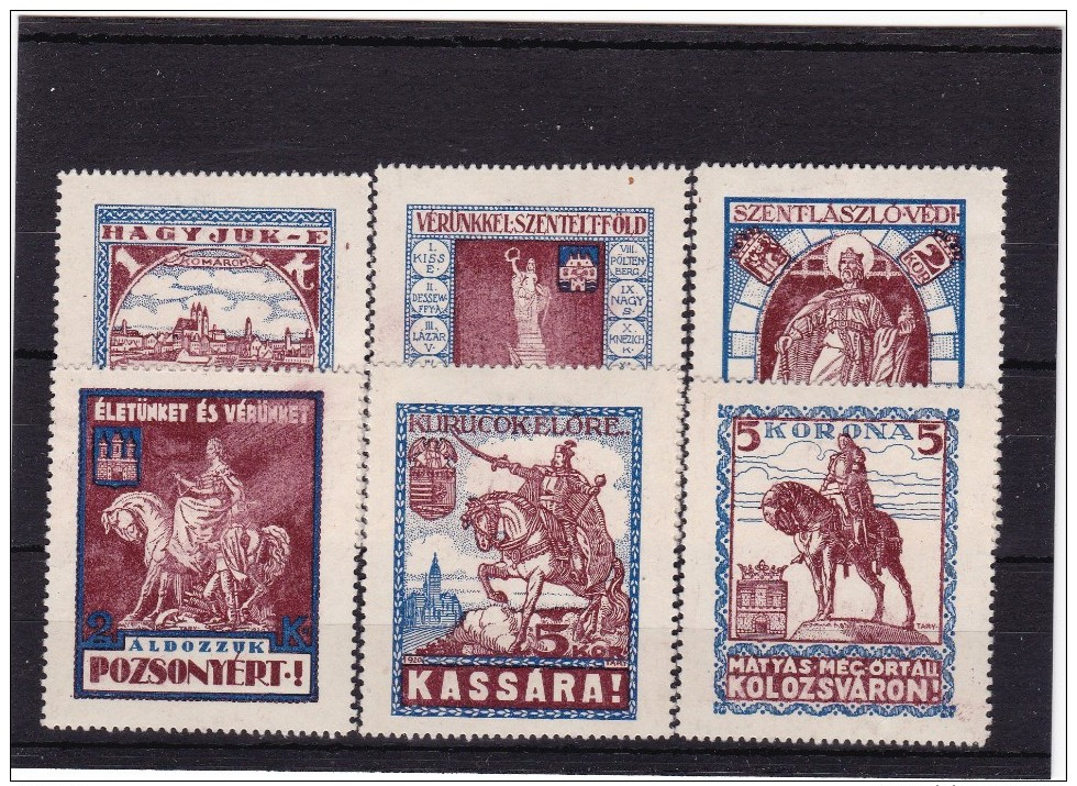 #6001 Hungary Set Of 6 Poster Stamps Cinderella MH, WW1: Recovering The Lost Territories, Irredent 1920 (blue-red Brown) - Erinnophilie