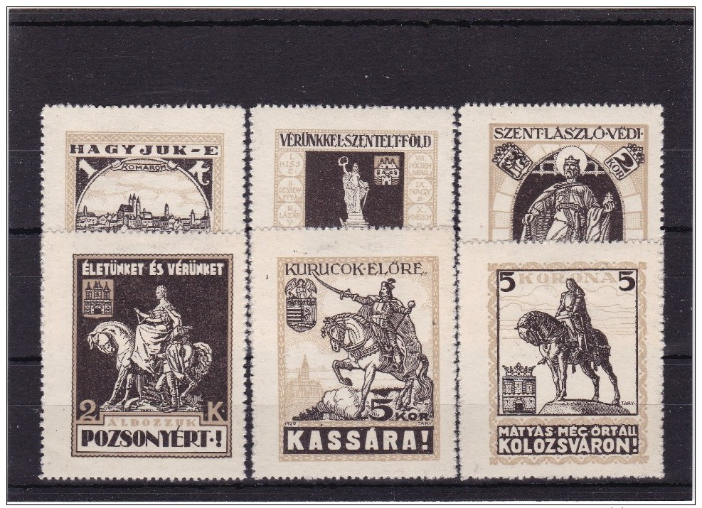 #6002 Hungary Set Of 6 Poster Stamps Cinderella MH, WW1: Recovering The Lost Territories, Irredent 1920 (yellow-black) - Erinnophilie